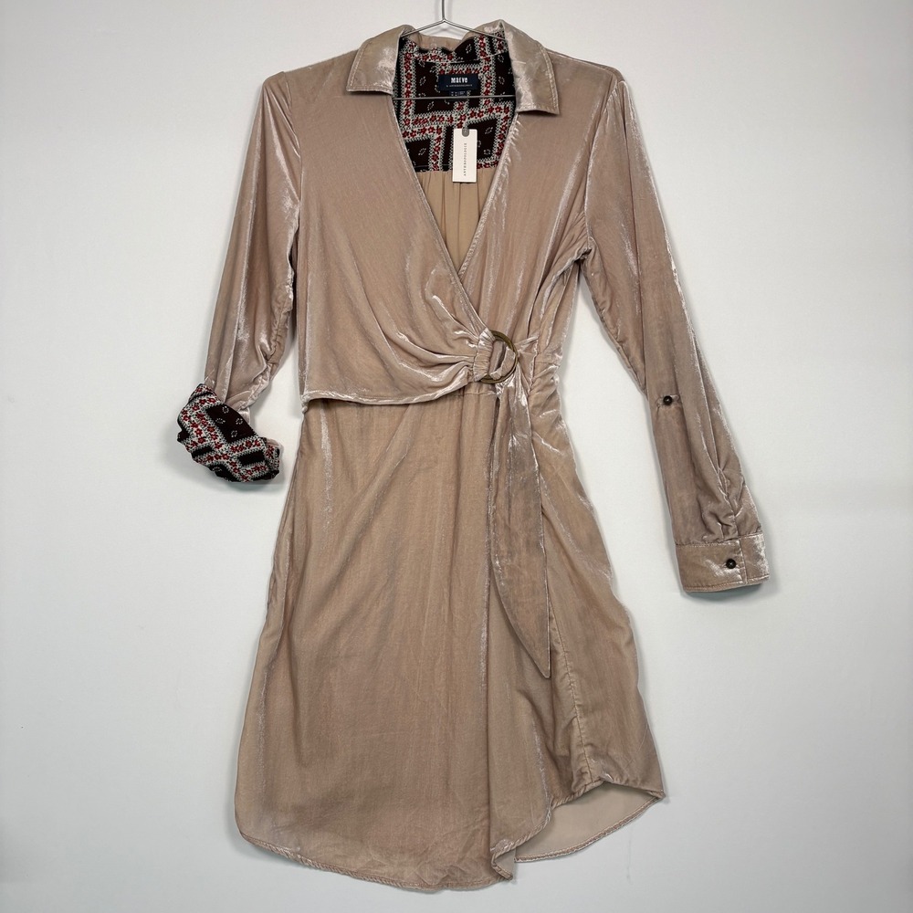 Maeve Women Dress 10 Ivory Velvet Wrap Ring Tie Long Sleeve Anthropologie